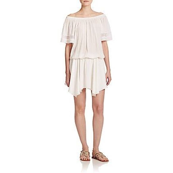 Ramy Brook Jessa Plisse Off The Shoulder Dress in White - Picture 9 of 9